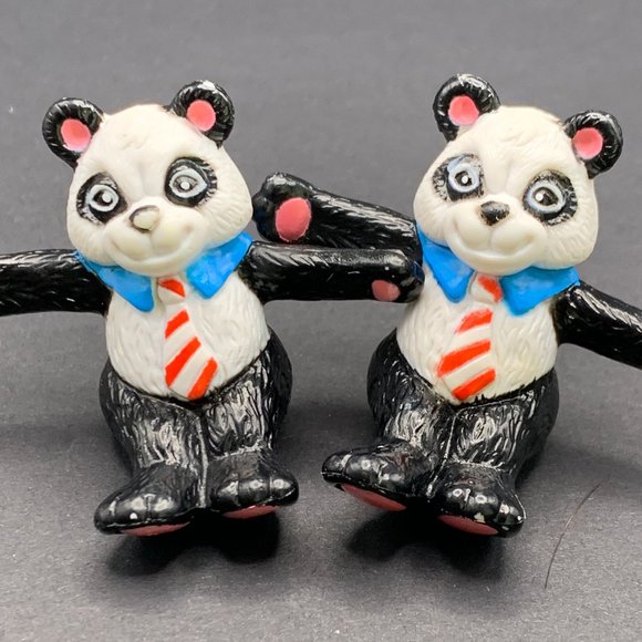 Vintage 1980’s Happy Panda Bear With Red Stripe Tie PVC Figure Cake Toppers - Picture 1 of 11